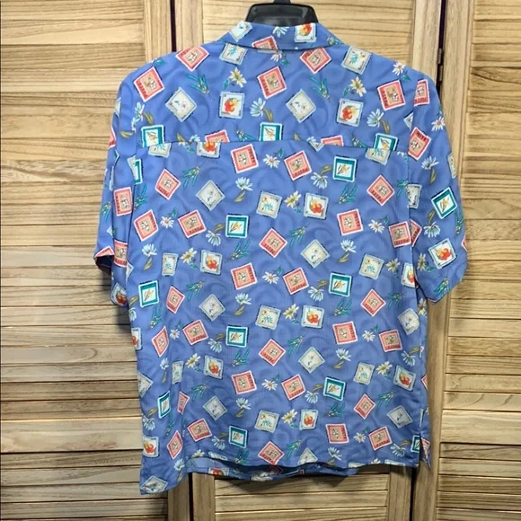 TanJay Blue Casual Button Down Shirt with Playful Print Size 14 - Picture 4 of 5